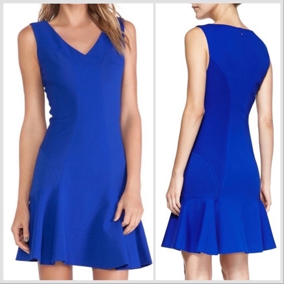 Diane Von Furstenberg Carla Sleeveless Flared-Hem Blue Drop Waist Sheath Dress 8 - Picture 1 of 16